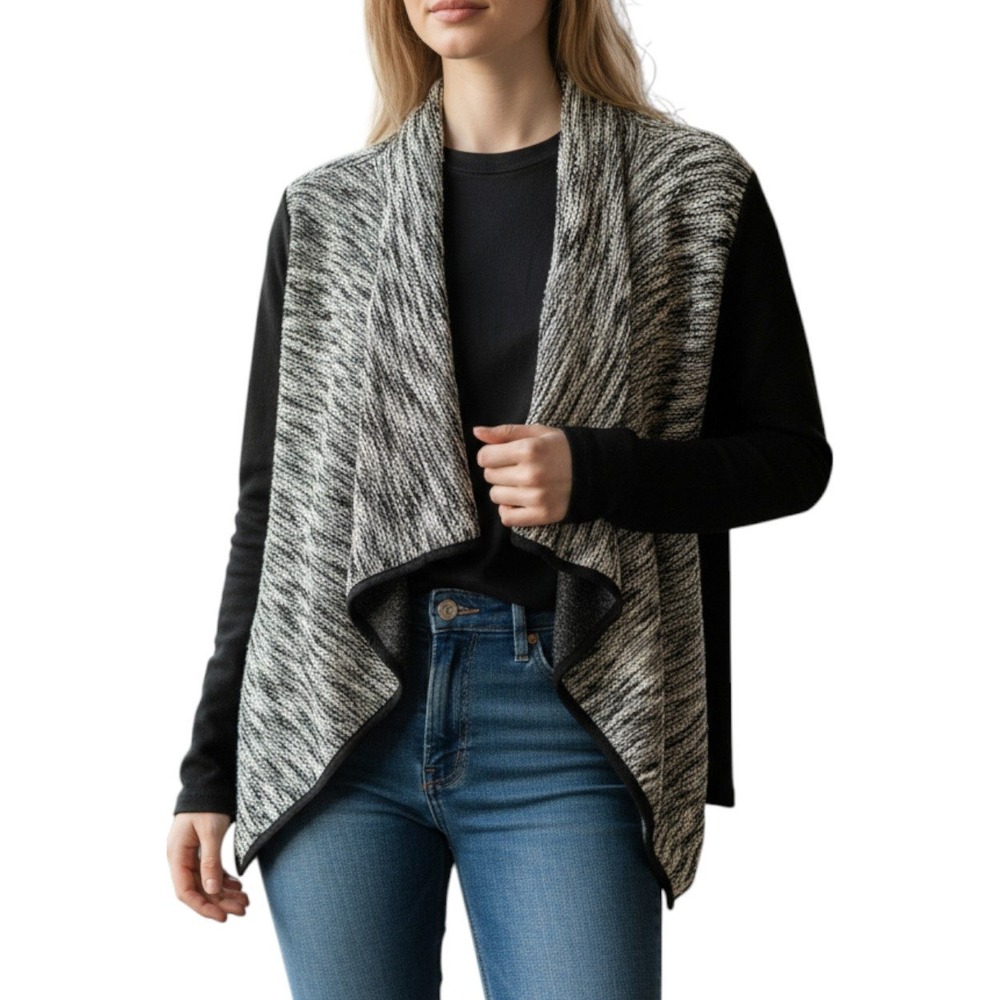 Olive & Oak Black White Knit Open Front‎ Cardigan Sweater Women's Small